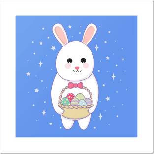 Rabbit with easter egg basket Posters and Art